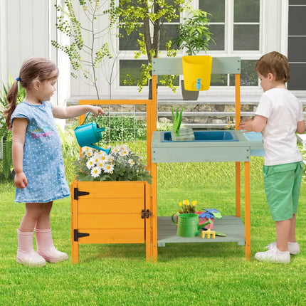 Kids Outdoor Potting Bench with See-Through Window - Play Kitchen Sets