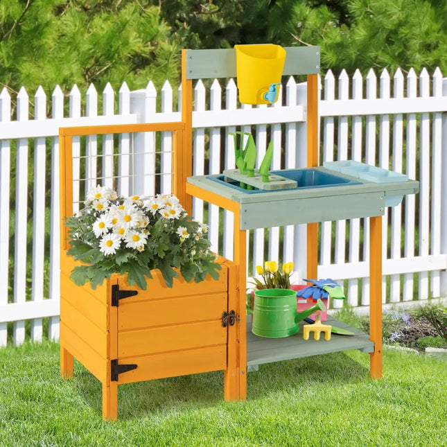 Kids Outdoor Potting Bench with See-Through Window - Play Kitchen Sets