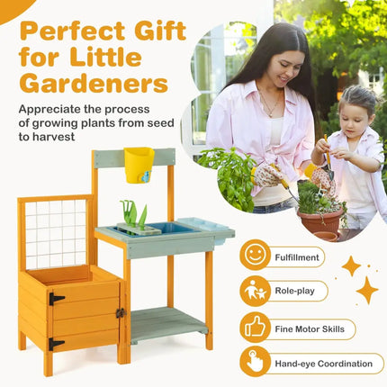 Kids Outdoor Potting Bench with See-Through Window - Play Kitchen Sets