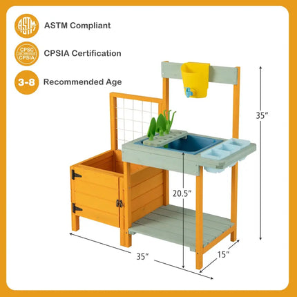 Kids Outdoor Potting Bench with See-Through Window - Play Kitchen Sets