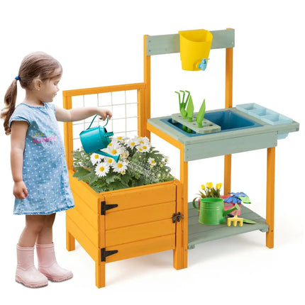 Kids Outdoor Potting Bench with See-Through Window - Play Kitchen Sets