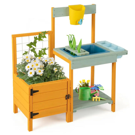Kids Outdoor Potting Bench with See-Through Window - Play Kitchen Sets