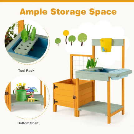 Kids Outdoor Potting Bench with See-Through Window - Play Kitchen Sets