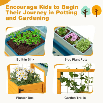 Kids Outdoor Potting Bench with See-Through Window - Play Kitchen Sets