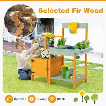 Kids Outdoor Potting Bench with See-Through Window - Play Kitchen Sets