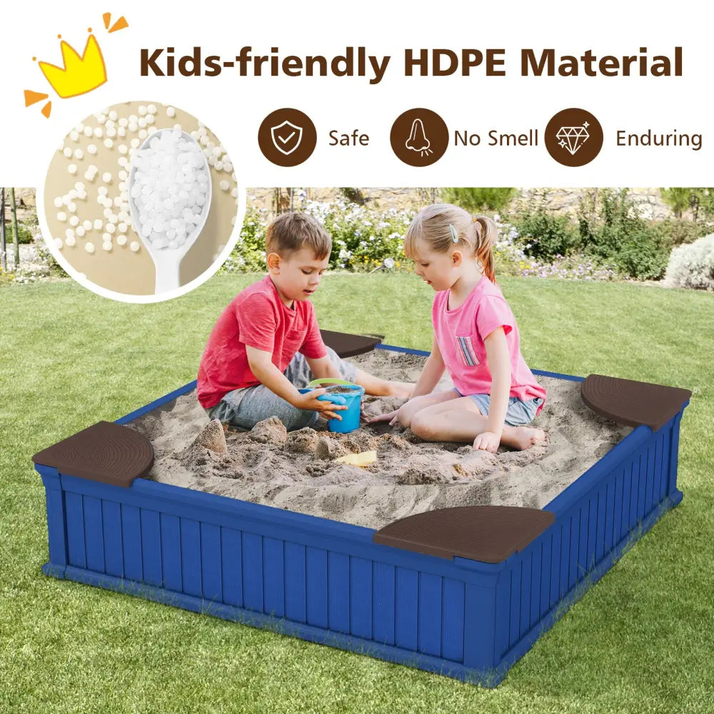 Kids Outdoor Sandbox with Oxford Cover and 4 Corner Seats-Navy - Navy - Sandboxes