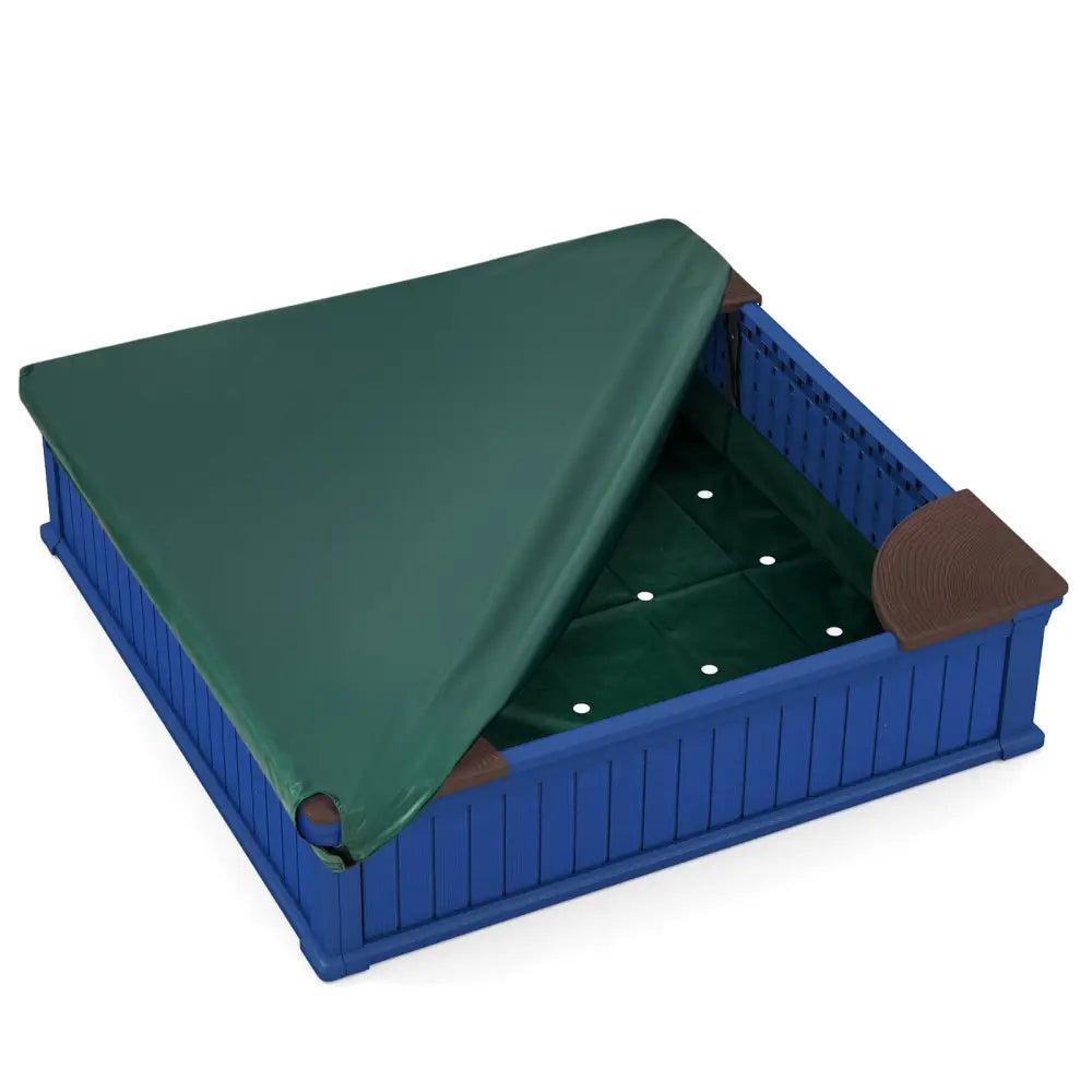 Kids Outdoor Sandbox with Oxford Cover and 4 Corner Seats-Navy - Navy - Sandboxes