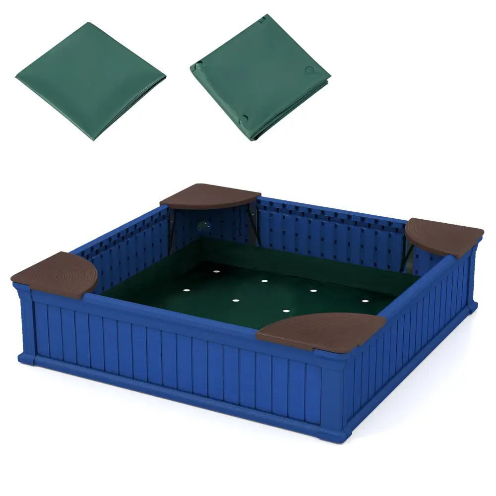 Kids Outdoor Sandbox with Oxford Cover and 4 Corner Seats-Navy - Navy - Sandboxes