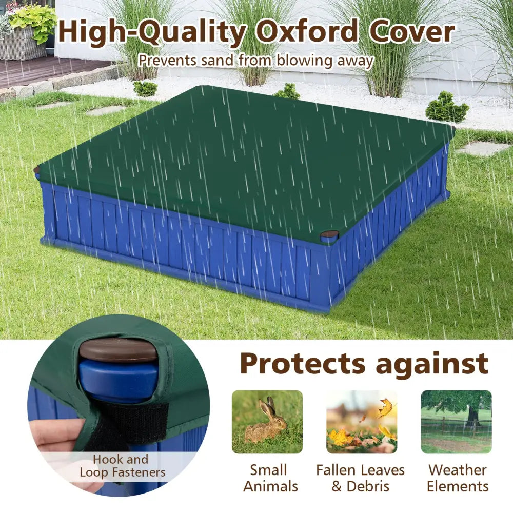 Kids Outdoor Sandbox with Oxford Cover and 4 Corner Seats-Navy - Navy - Sandboxes