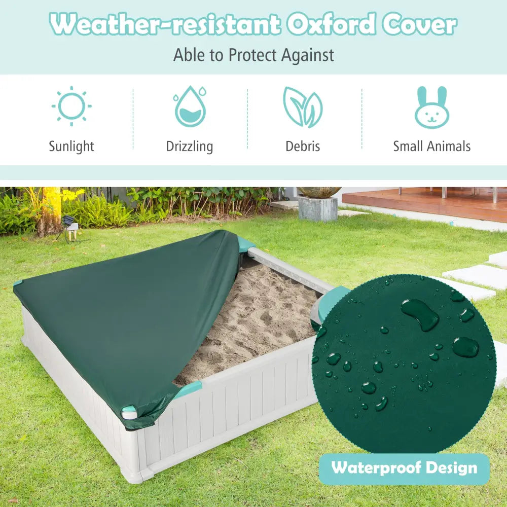 Kids Outdoor Sandbox with Oxford Cover and 4 Corner Seats-White - White - Sandboxes