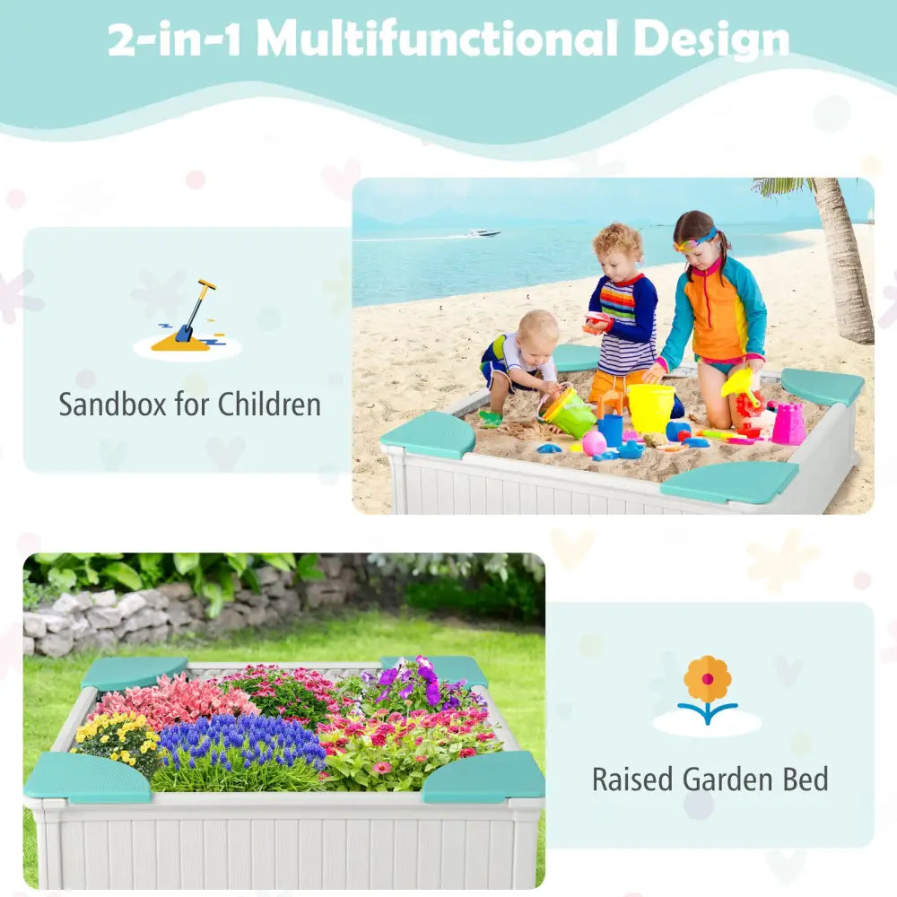 Kids Outdoor Sandbox with Oxford Cover and 4 Corner Seats-White - White - Sandboxes