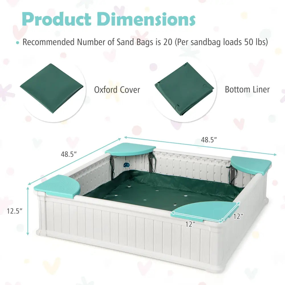 Kids Outdoor Sandbox with Oxford Cover and 4 Corner Seats-White - White - Sandboxes