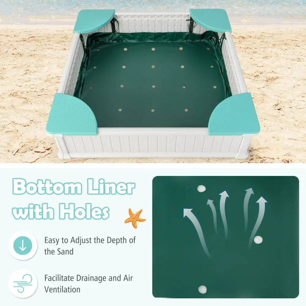 Kids Outdoor Sandbox with Oxford Cover and 4 Corner Seats-White - White - Sandboxes