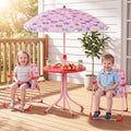 Kids Outdoor Table and Chair Set with 2 Folding Chairs and Height Adjustable Umbrella-Pink and White - White & Pink