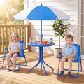Kids Outdoor Table and Chair Set with 2 Folding Chairs and Height Adjustable Umbrella-Navy - Navy - Kids Table & Chair
