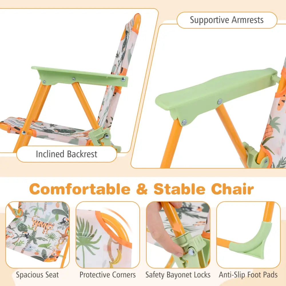 Kids Outdoor Table and Chair Set with 2 Folding Chairs and Height Adjustable Umbrella-Yellow - Yellow - Kids Table &