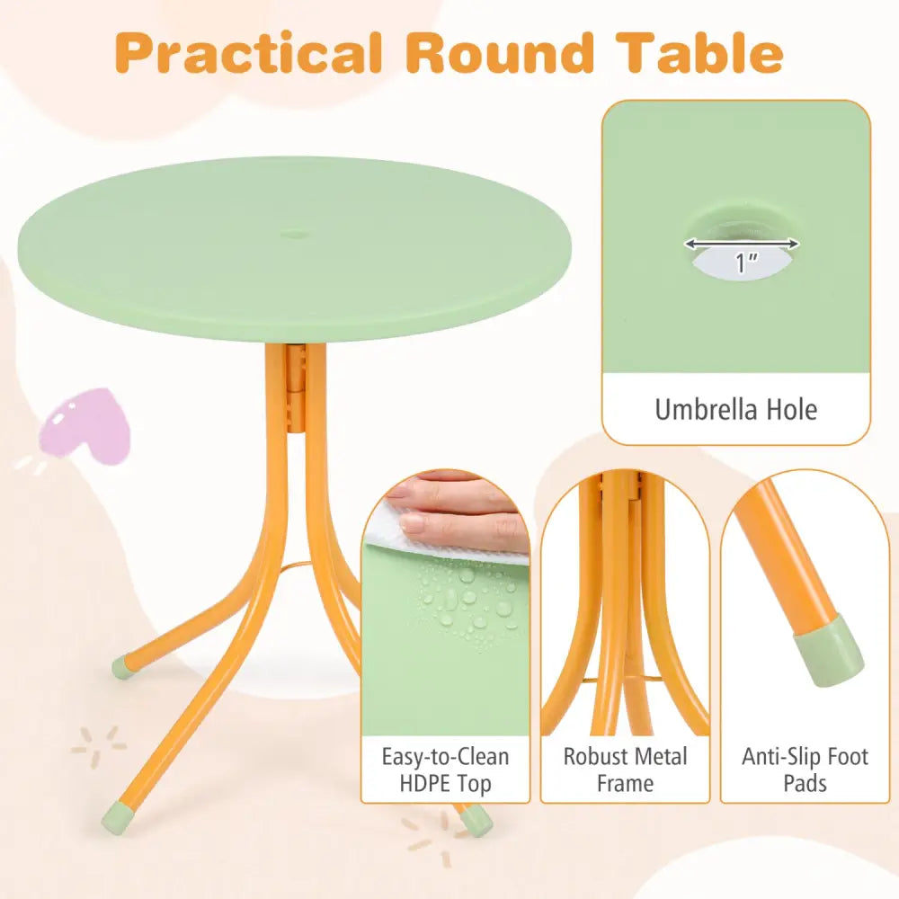 Kids Outdoor Table and Chair Set with 2 Folding Chairs and Height Adjustable Umbrella-Yellow - Yellow - Kids Table &