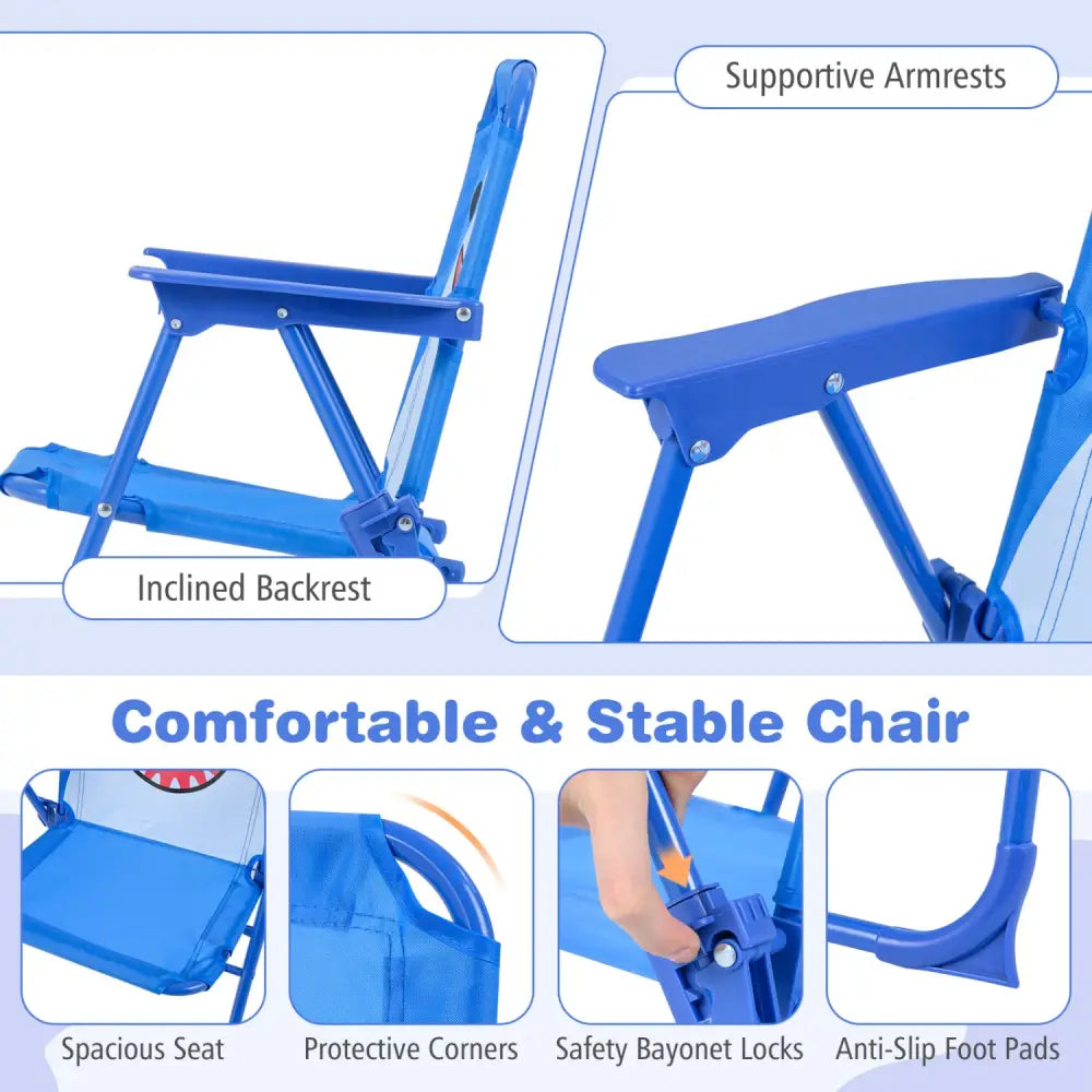 Kids Outdoor Table and Chair Set with 2 Folding Chairs and Height Adjustable Umbrella-Blue - Blue - Kids Table & Chair