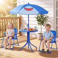 Kids Outdoor Table and Chair Set with 2 Folding Chairs and Height Adjustable Umbrella-Blue - Blue - Kids Table & Chair