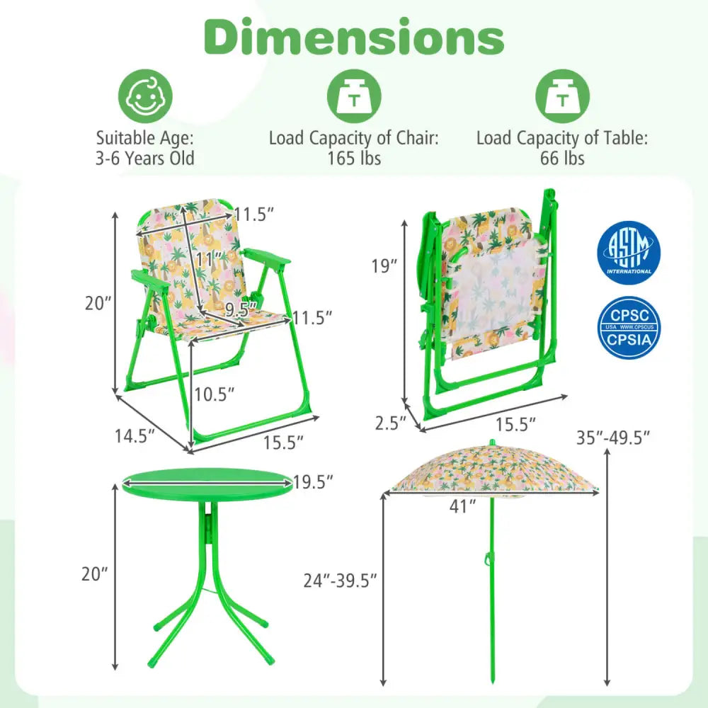 Kids Outdoor Table and Chair Set with 2 Folding Chairs and Height Adjustable Umbrella-Beige - Beige - Kids Table &