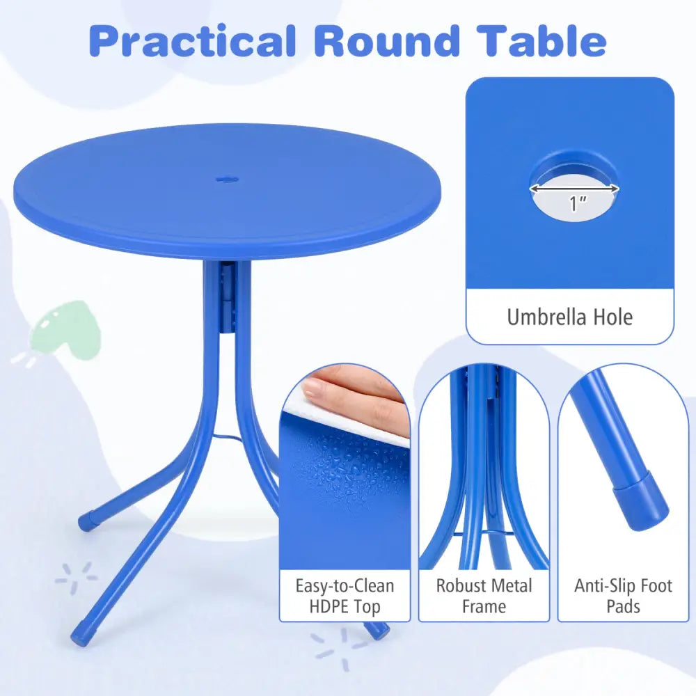 Kids Outdoor Table and Chair Set with 2 Folding Chairs and Height Adjustable Umbrella-Navy - Navy - Kids Table & Chair