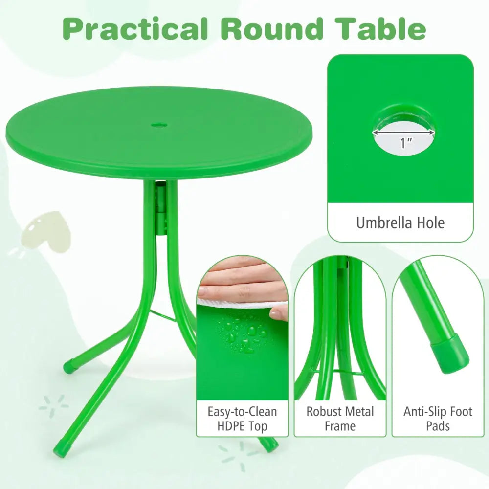 Kids Outdoor Table and Chair Set with 2 Folding Chairs and Height Adjustable Umbrella-Beige - Beige - Kids Table &