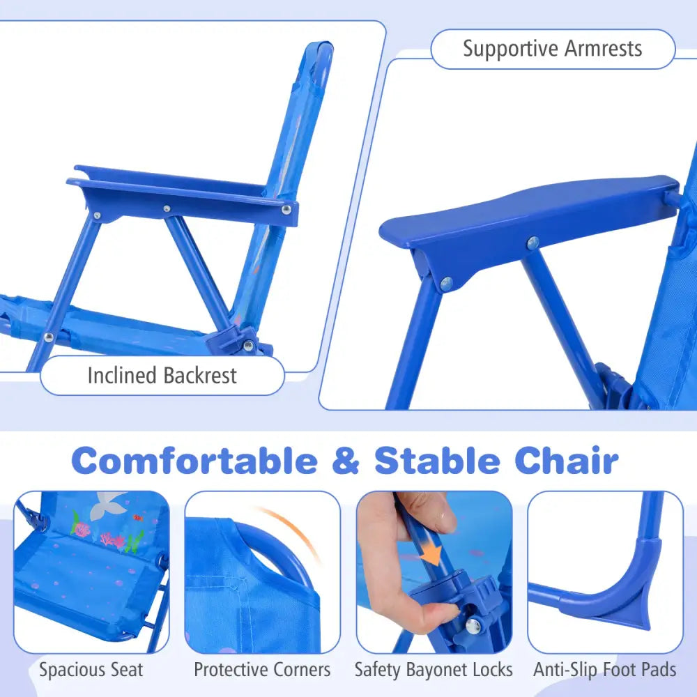 Kids Outdoor Table and Chair Set with 2 Folding Chairs and Height Adjustable Umbrella-Navy - Navy - Kids Table & Chair