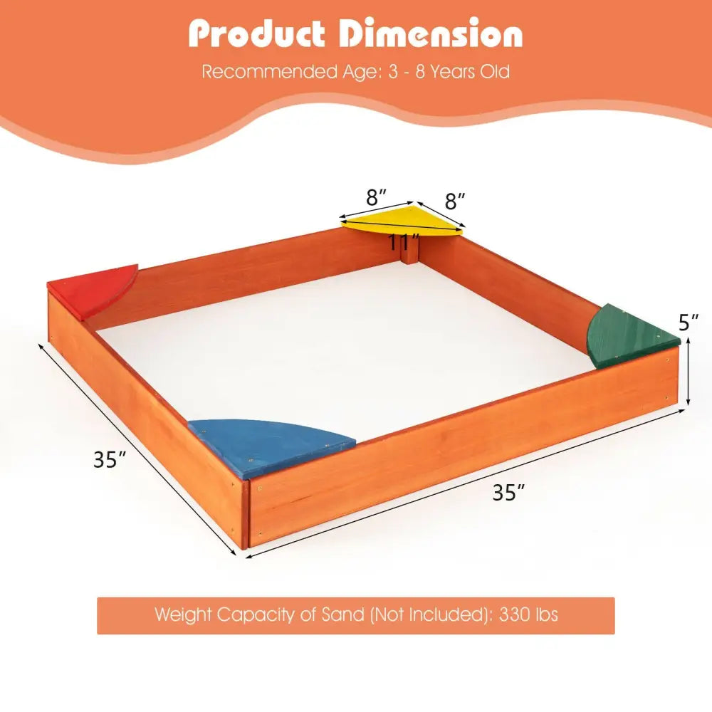 Kids Outdoor Wooden Backyard Sandbox with Built-in Corner Seating - Multicolor - Sandboxes