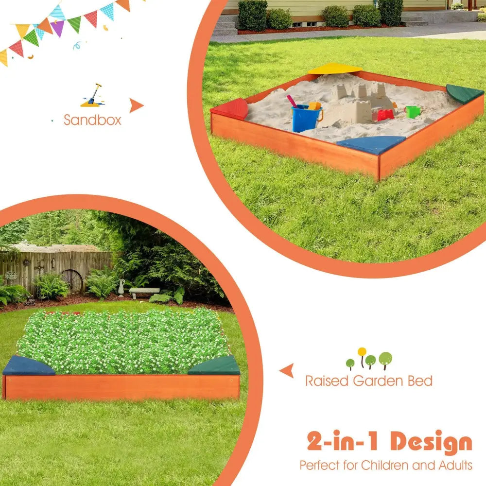 Kids Outdoor Wooden Backyard Sandbox with Built-in Corner Seating - Multicolor - Sandboxes