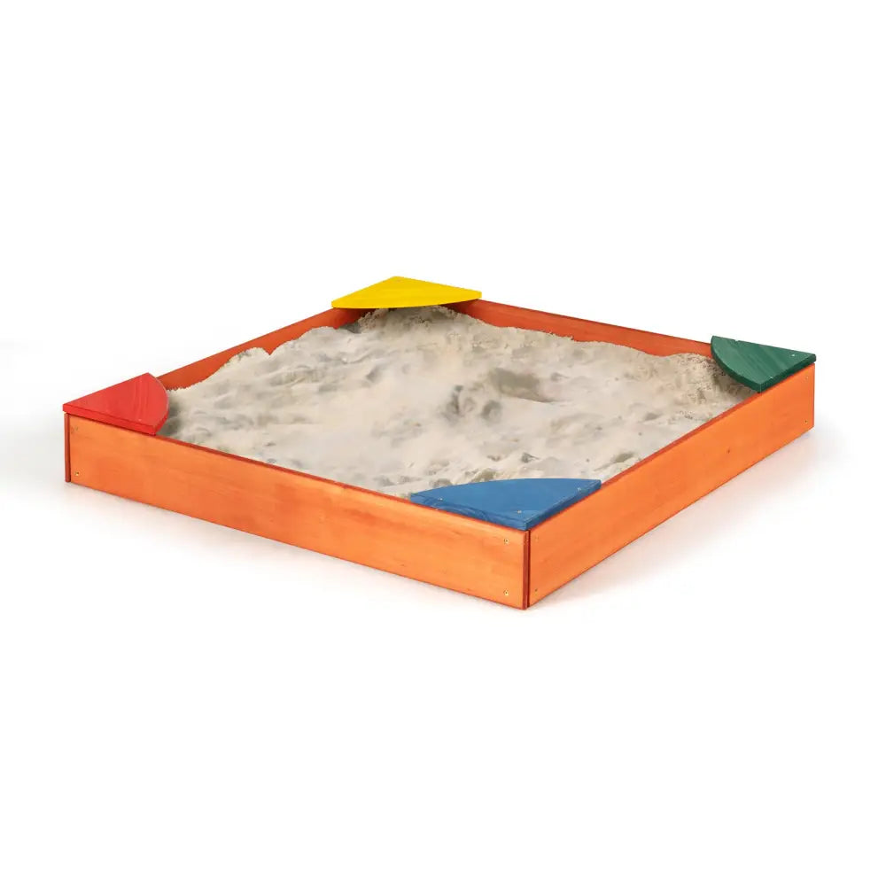 Kids Outdoor Wooden Backyard Sandbox with Built-in Corner Seating - Multicolor - Sandboxes