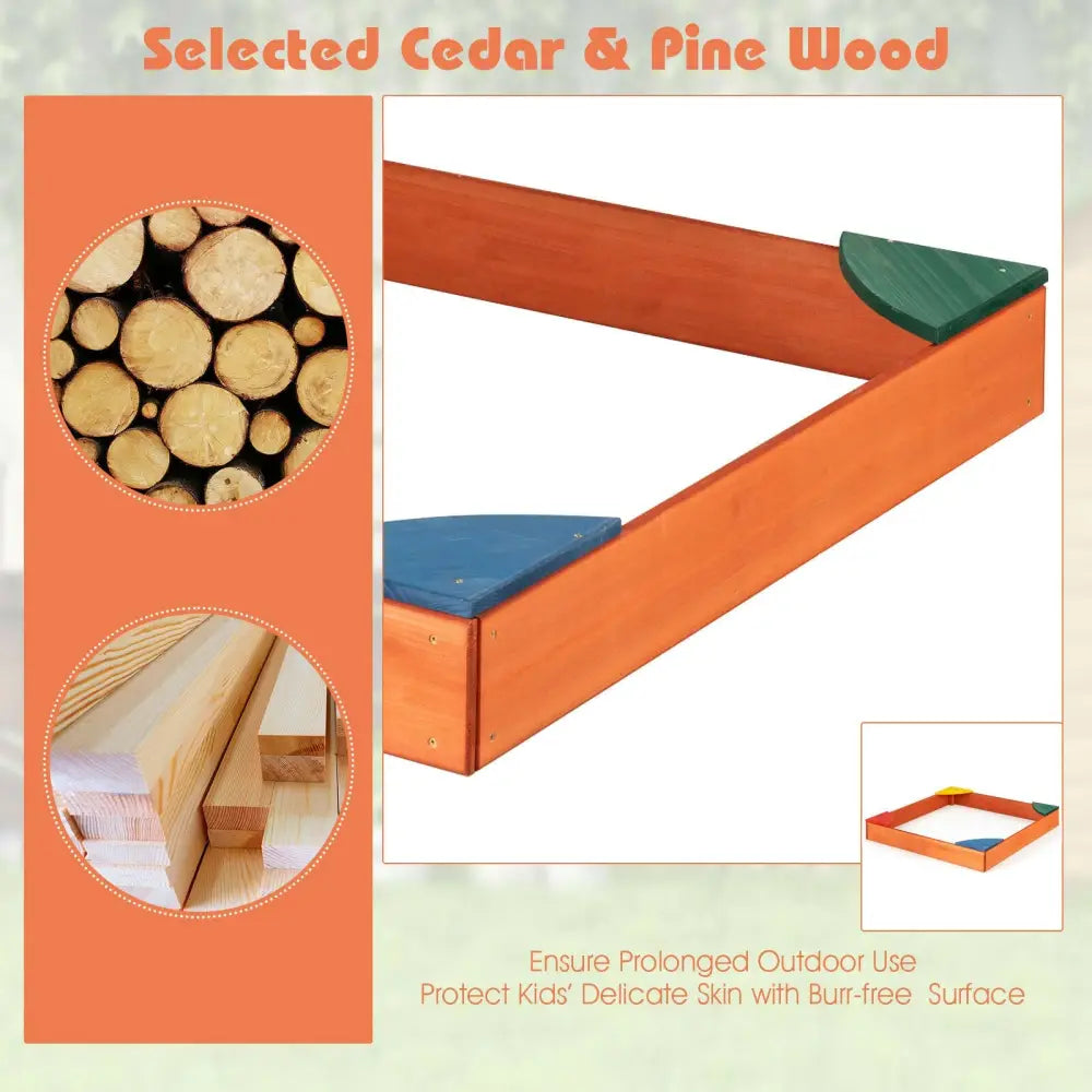 Kids Outdoor Wooden Backyard Sandbox with Built-in Corner Seating - Multicolor - Sandboxes