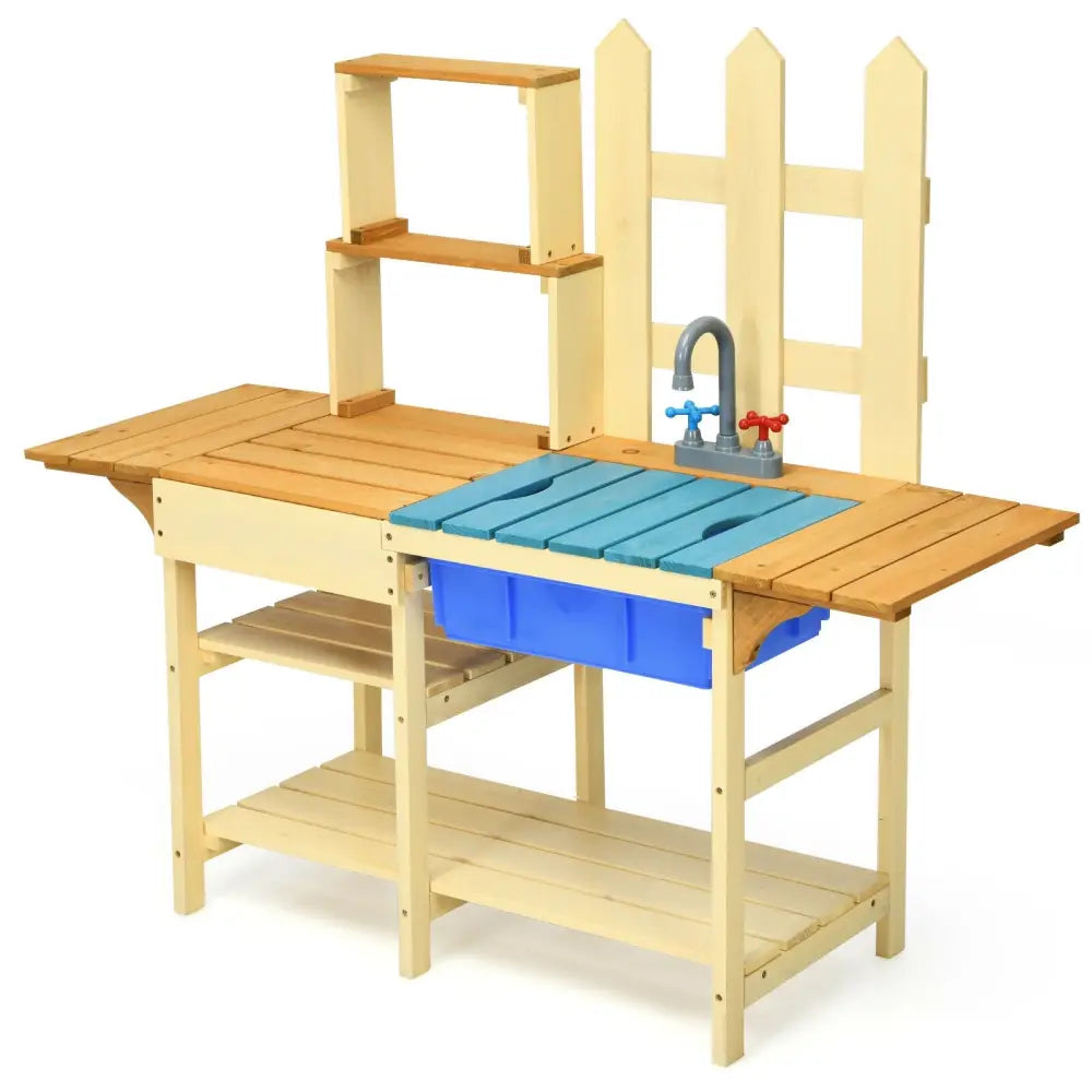Kid’s Outdoor Wooden Pretend Cook Kitchen Playset Toy - Natural - Play Kitchen Sets
