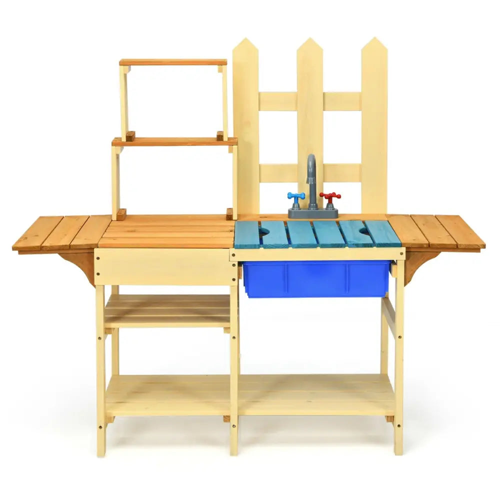 Kid’s Outdoor Wooden Pretend Cook Kitchen Playset Toy - Natural - Play Kitchen Sets
