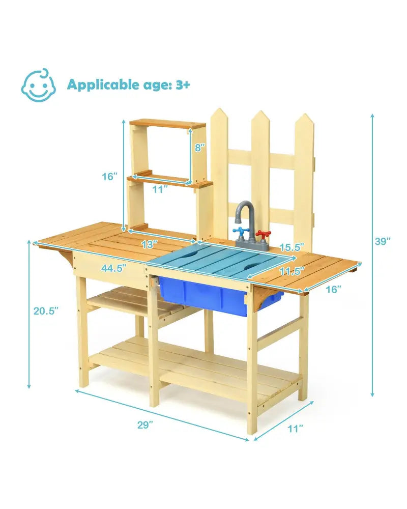 Kid’s Outdoor Wooden Pretend Cook Kitchen Playset Toy - Natural - Play Kitchen Sets