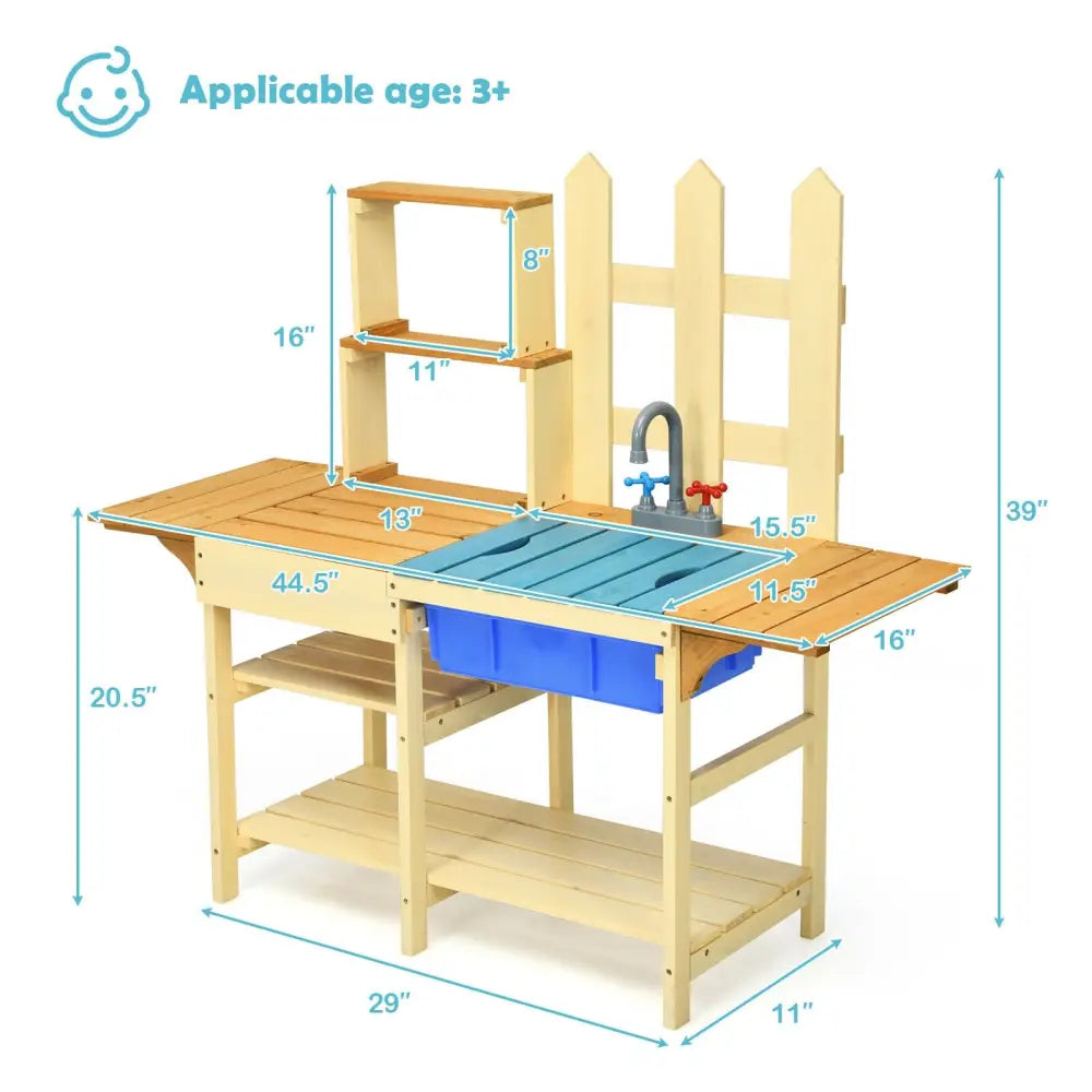 Kid’s Outdoor Wooden Pretend Cook Kitchen Playset Toy - Natural - Play Kitchen Sets
