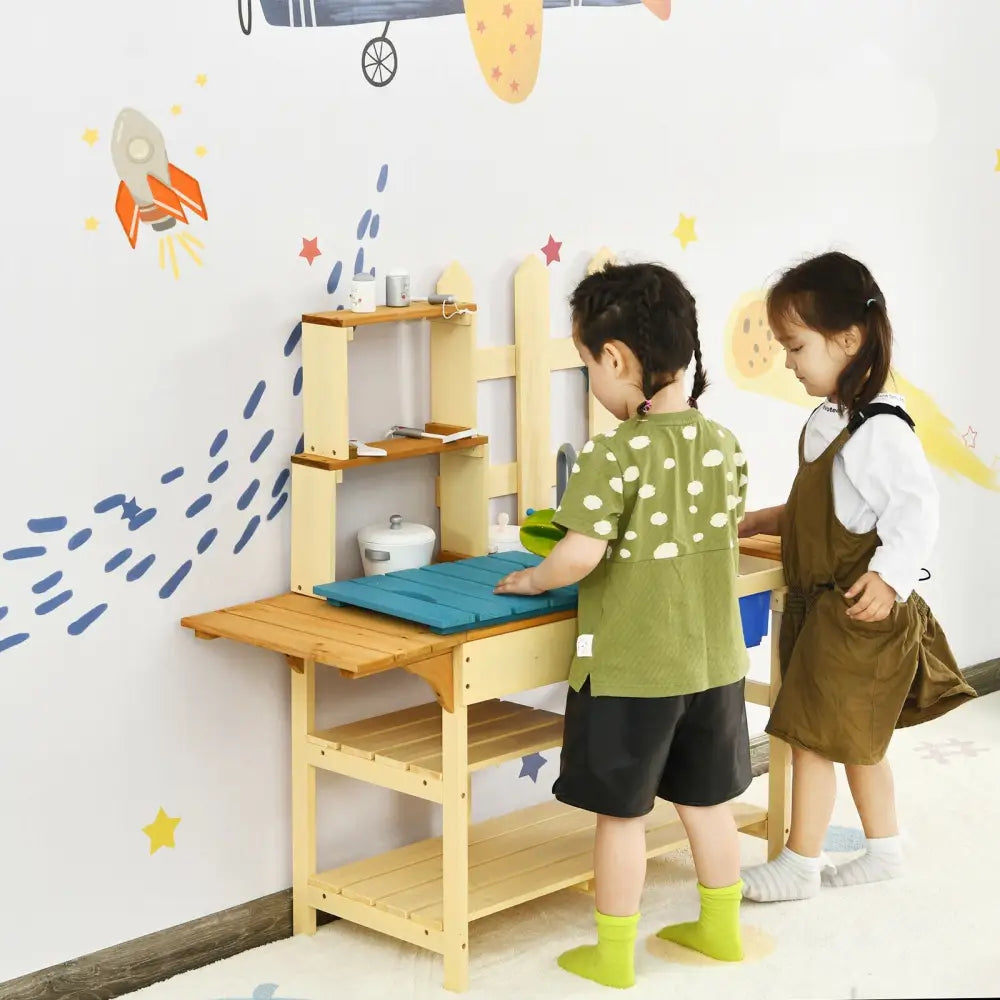 Kid’s Outdoor Wooden Pretend Cook Kitchen Playset Toy - Natural - Play Kitchen Sets