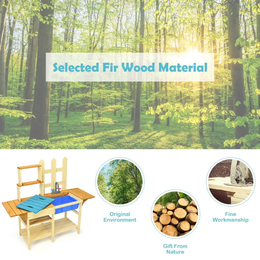 Kid’s Outdoor Wooden Pretend Cook Kitchen Playset Toy - Natural - Play Kitchen Sets
