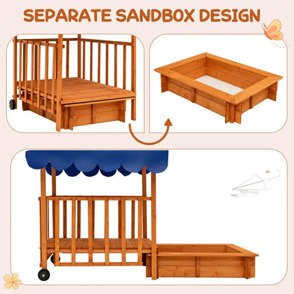 Kids Outdoor Wooden Retractable Sandbox with Cover and Built-in Wheels-Natural - Natural - Outdoor Play