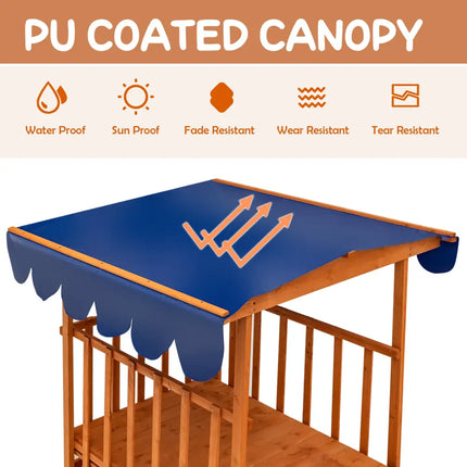 Kids Outdoor Wooden Retractable Sandbox with Cover and Built-in Wheels-Natural - Natural - Outdoor Play