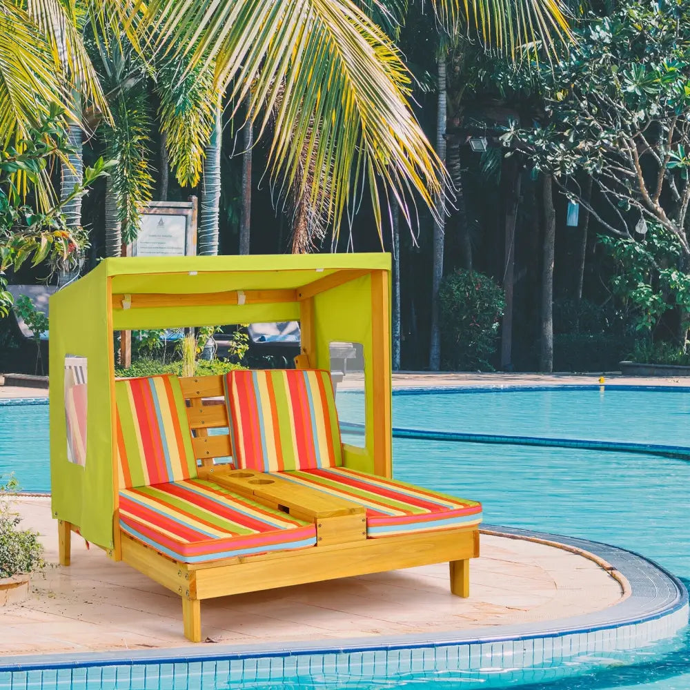Kids Patio Lounge Chair with Cup Holders and Awning-Multicolor - Multicolor - Kids Chairs & Seating