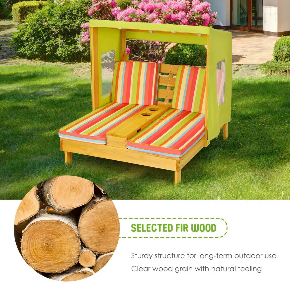 Kids Patio Lounge Chair with Cup Holders and Awning-Multicolor - Multicolor - Kids Chairs & Seating