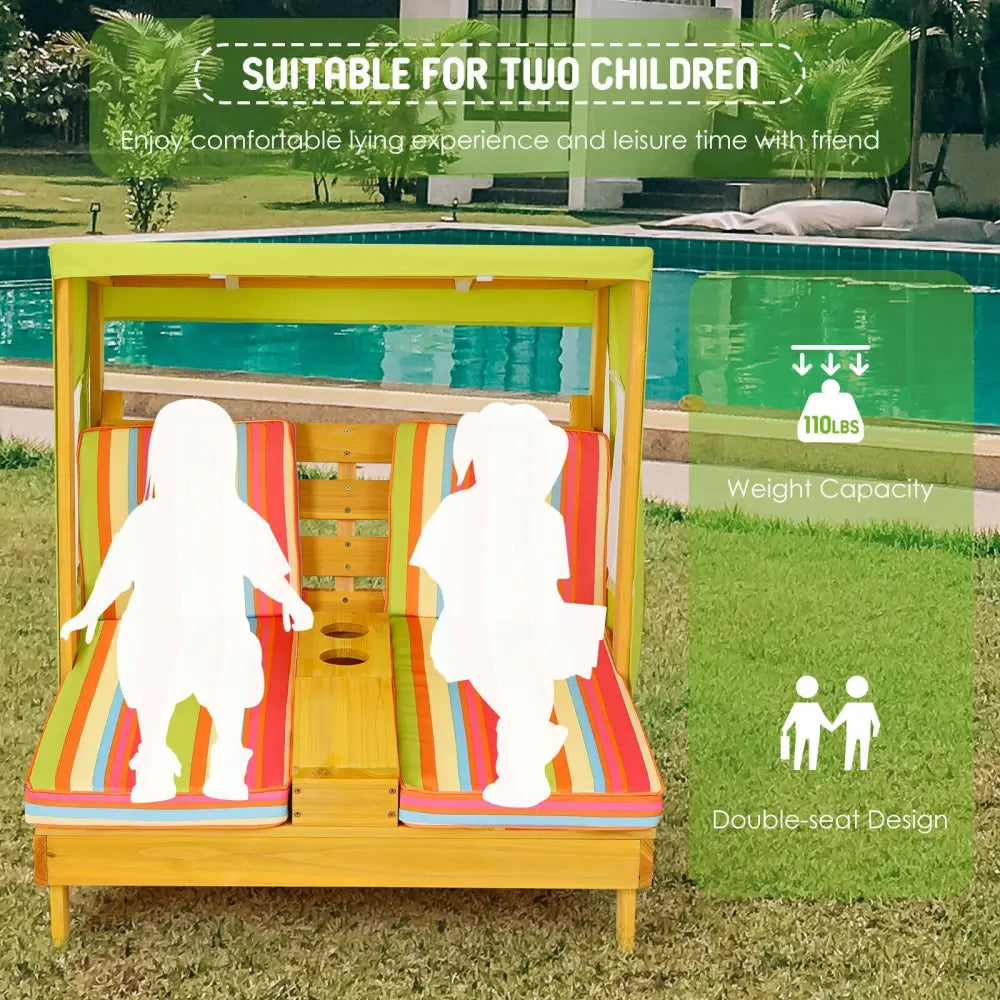 Kids Patio Lounge Chair with Cup Holders and Awning-Multicolor - Multicolor - Kids Chairs & Seating