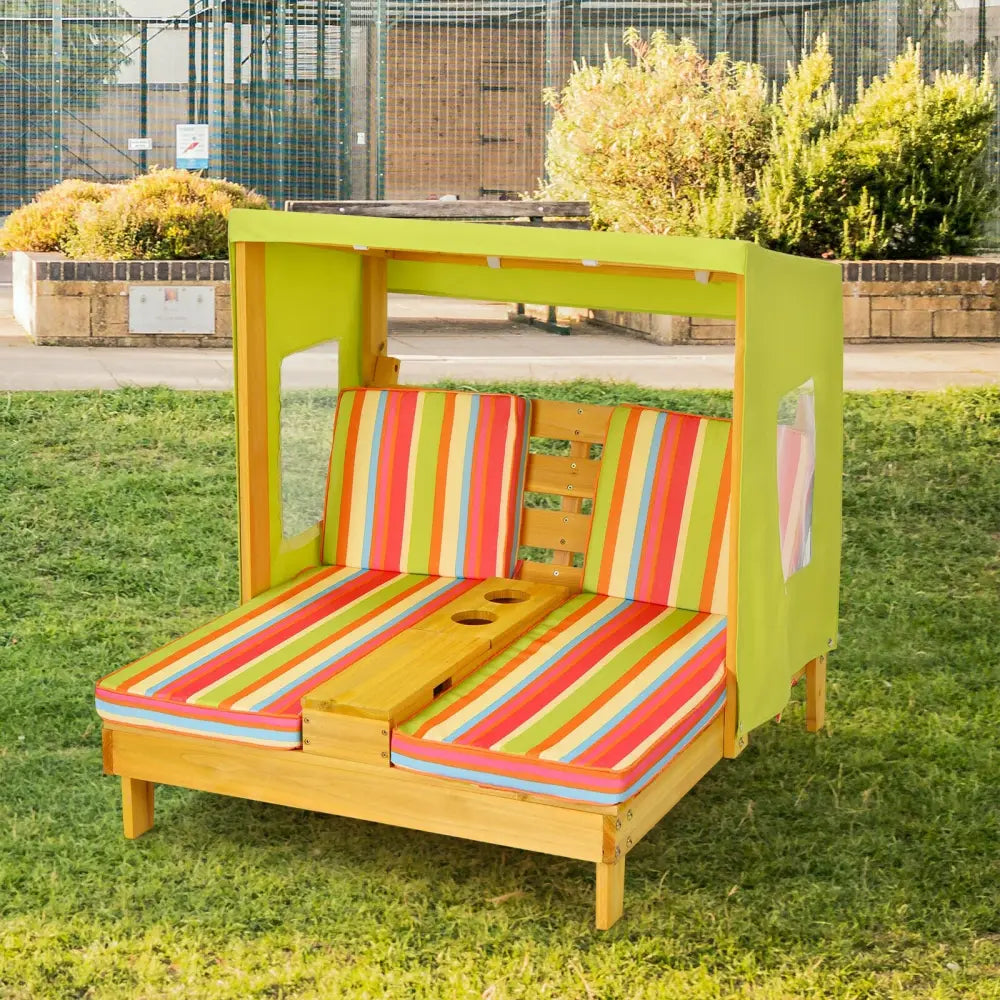 Kids Patio Lounge Chair with Cup Holders and Awning-Multicolor - Multicolor - Kids Chairs & Seating