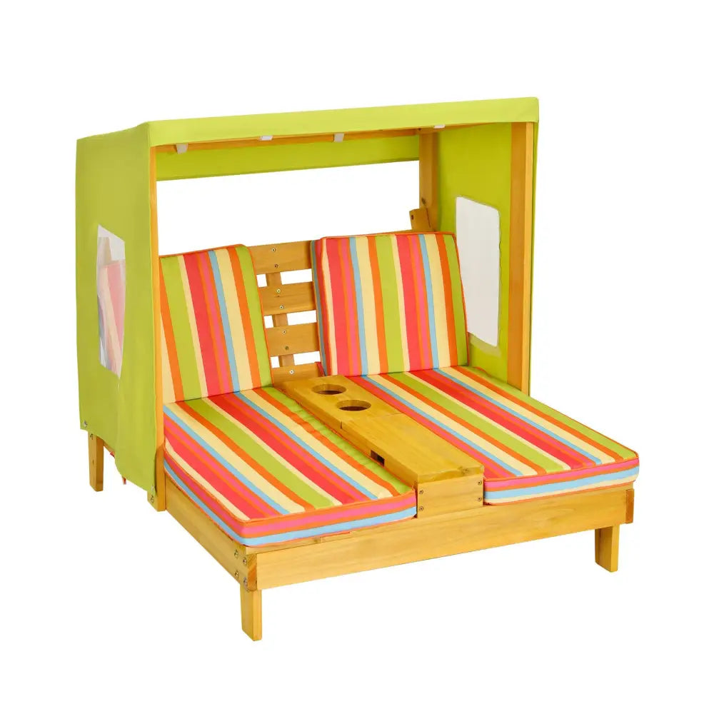 Kids Patio Lounge Chair with Cup Holders and Awning-Multicolor - Multicolor - Kids Chairs & Seating