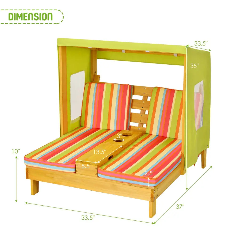 Kids Patio Lounge Chair with Cup Holders and Awning-Multicolor - Multicolor - Kids Chairs & Seating