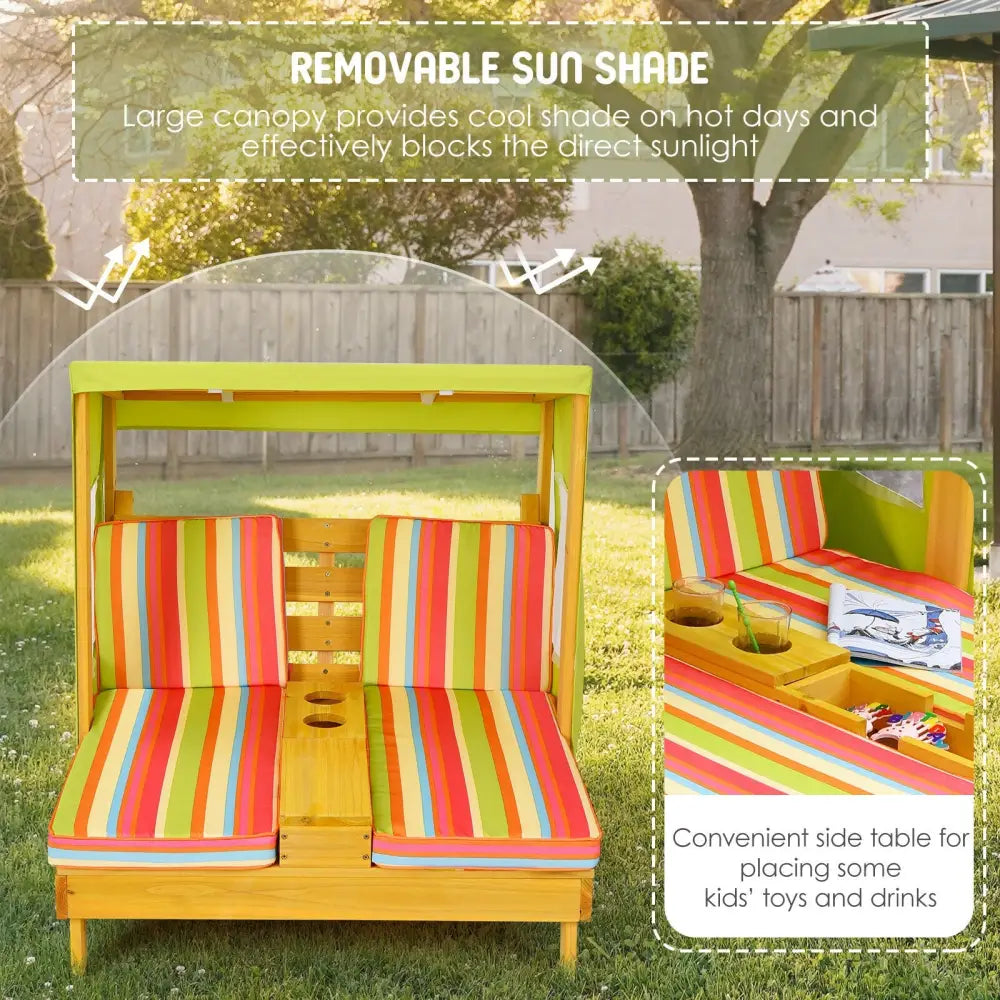 Kids Patio Lounge Chair with Cup Holders and Awning-Multicolor - Multicolor - Kids Chairs & Seating