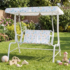 Kids Patio Swing 2-Seater Outdoor Porch Swing Lounge Chair with Adjustable Canopy-White - White - Swing & Playsets