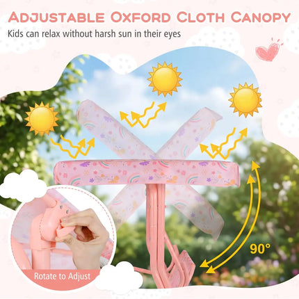 Kids Patio Swing 2-Seater Outdoor Porch Swing Lounge Chair with Adjustable Canopy-Pink - Pink - Swing & Playsets
