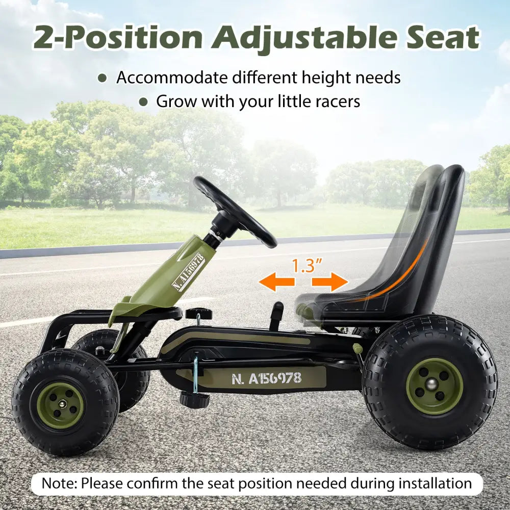 Kids Pedal Go Kart with Steering Wheel and Gear Shifter and Handbrake-Green - Green - Push & Pedal Ride On Toys