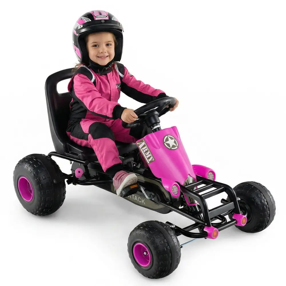 Kids Pedal Go Kart with Steering Wheel and Gear Shifter and Handbrake-Pink - Pink - Push & Pedal Ride On Toys